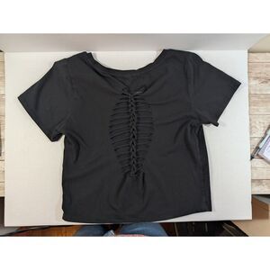 Hot Top Social Collision t shirt with ripped back Women's M Black